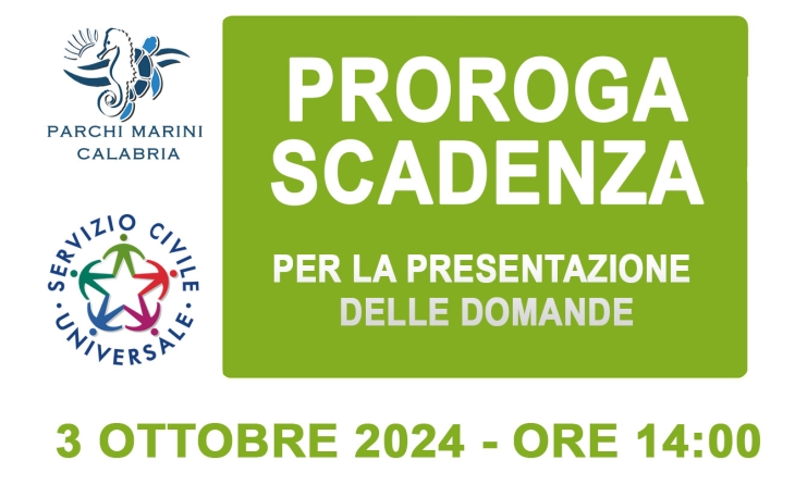 Proroga scadenza presentazione domande - Servizio Civile Universale a servizio dei Parchi Marini Calabria